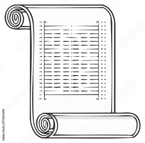 Vintage parchment scroll manuscript with abstract text hand drawn vector illustration