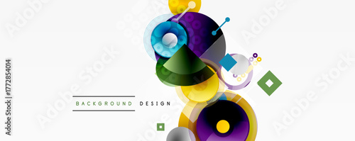 Abstract geometric shapes overlap. Vibrant colors create modern design. Minimalist composition suits backgrounds, presentations.