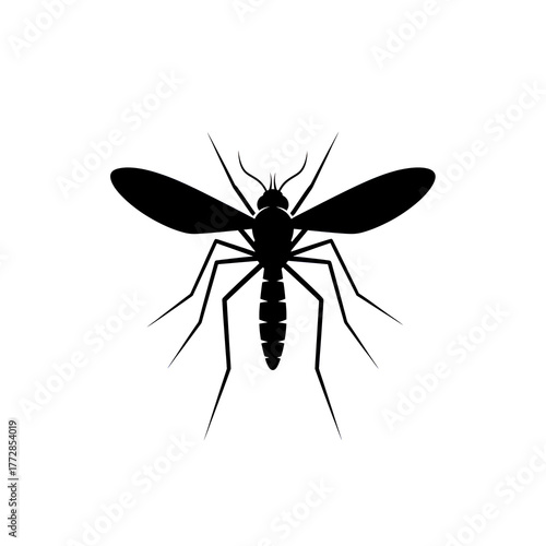 Striking black mosquito silhouette ready to fly, warning of insect pest danger and disease