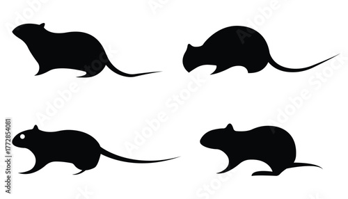 Aggressive Black Rat Silhouette Vector Set – Rodent Icon, Mouse Tracks, and Pest Control Design Elements