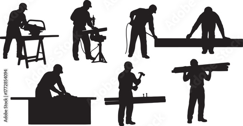 Carpenter and Woodworking Silhouette Vector Set