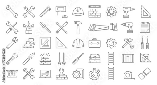 construction icons set vector illustration with black pictograms for various objects and symbols
