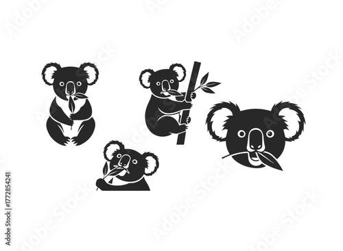 Cute Koala Bear Silhouette Vector Illustrations