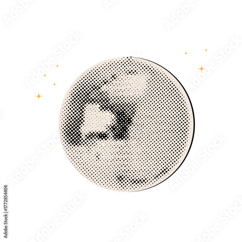 Disco ball in retro dotted halftone style,cut out element from paper