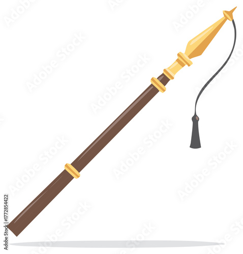 Ancient spear with decorative tassel and golden accents, a symbol of power and history