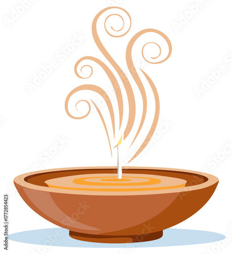 Aromatic Oil Burner with Flame and Swirls in a Bowl for Spa Relaxation or Meditation