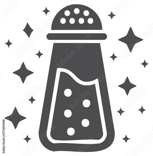 Salt shaker with sparkle accents, simple illustration of seasoning, kitchen accessory