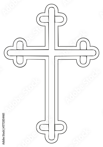Outline of a stylized Eastern Orthodox cross with clover leaf ends