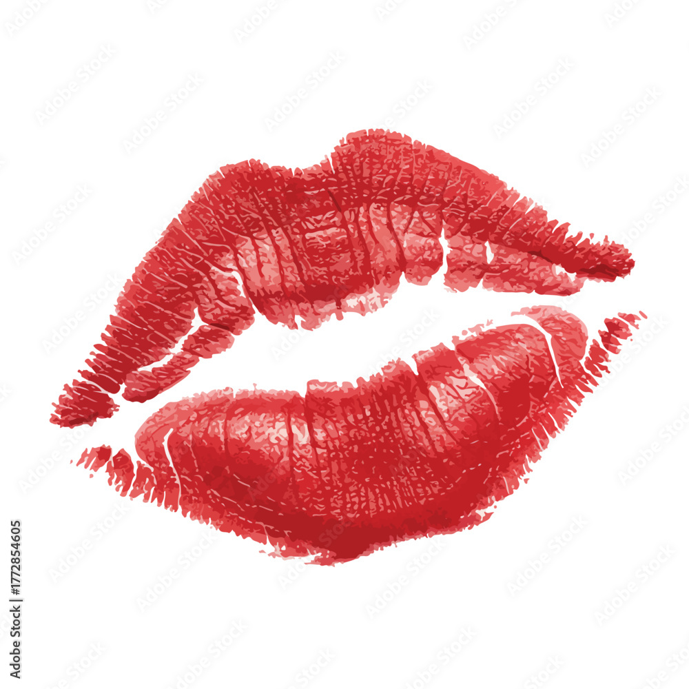 Fototapeta premium Realistic red lipstick kiss mark vector, representing love, romance, passion, affection, and glamorous beauty concept design
