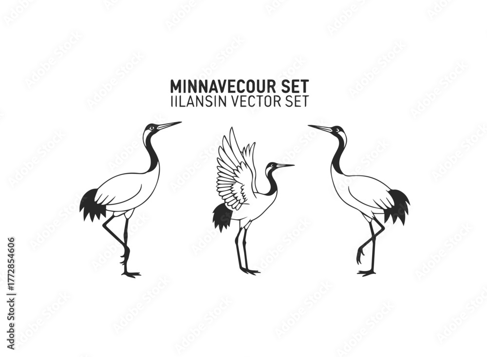 Obraz premium Minimalist Crane Bird Vector Art Set