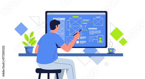 Conceptualizing Digital Interfaces: A Designer Crafts Website Wireframes on Screen