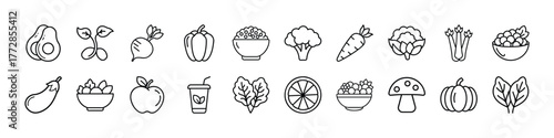 Hand drawn vector illustration of fresh vegetables and fruits healthy food vegan diet concept art 