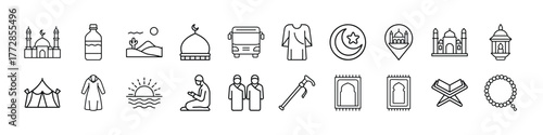 Islamic vector outline icon set perfect for ramadan kareem eid mubarak and muslim religious themes