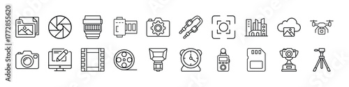 Photography equipment and accessories line icons set for professional photographers and hobbyists