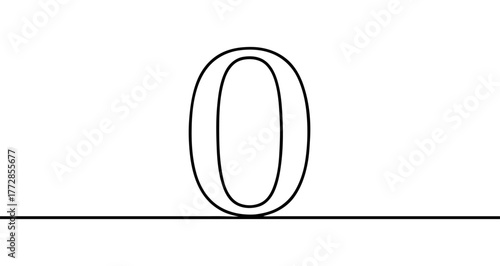 Number zero ("0") drawn with one continuous line. Black outline illustration isolated on white background. Vector illustration.