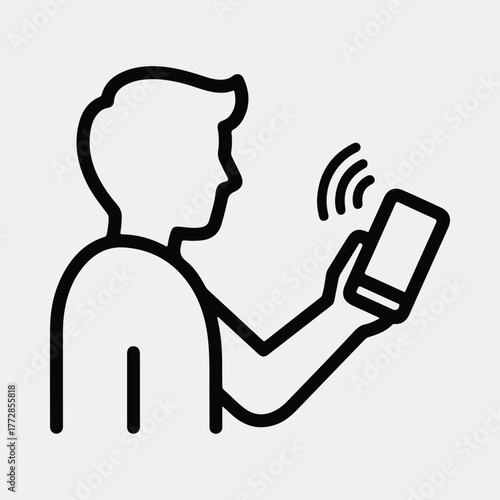 Silhouette man using smartphone communication wireless technology line art Vector illustration
