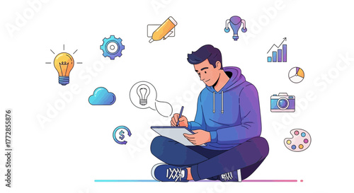 Creative Process Depicted: A Modern Illustrator Bringing Ideas And Concepts To Life