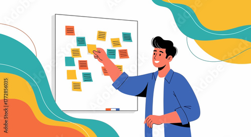 Innovative Approach to Planning and Strategy Illustrated on a Whiteboard with Sticky Notes