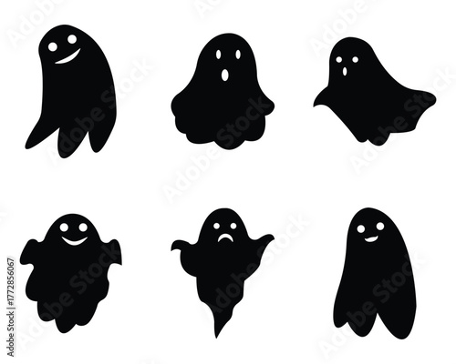 Cute Ghost Character Set – Funny Halloween Vector Icons with Changeable Faces and Expressions