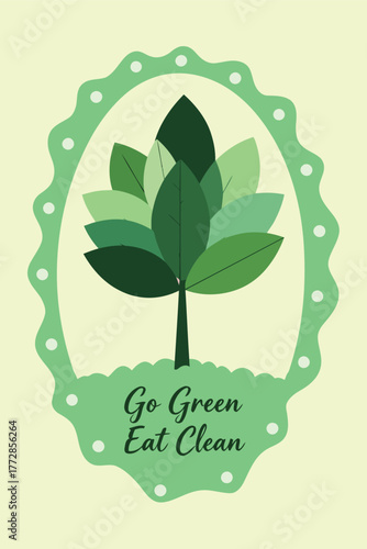 Go Green Eat Clean Eco-Friendly Tree Leaf Logo Badge