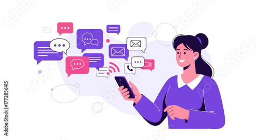 Digital Communication Iconography Depicting Texting, Calling, And Emailing Via Smartphone