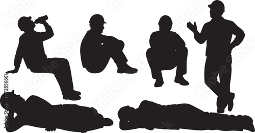 Construction Workers on a Break Silhouette Set