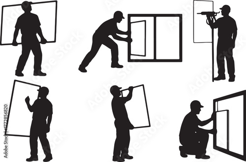 Window Installer and Glazier Silhouette Set