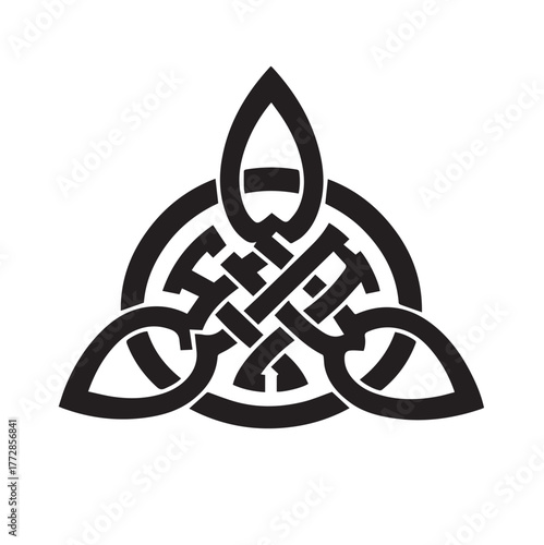 Celtic Triquetra Knot illustration with Circle of Eternity silhouette vector for Tattoo Design.