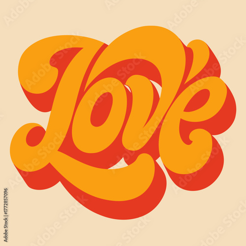 Retro love word art with groovy 70s style typography