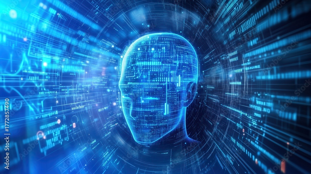 Fototapeta premium Digital AI Brain and Data Flow