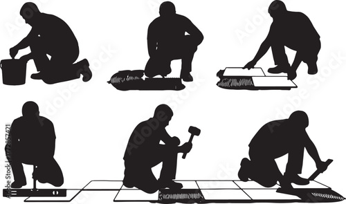 Tiler Laying Floor Tiles Silhouette Collection