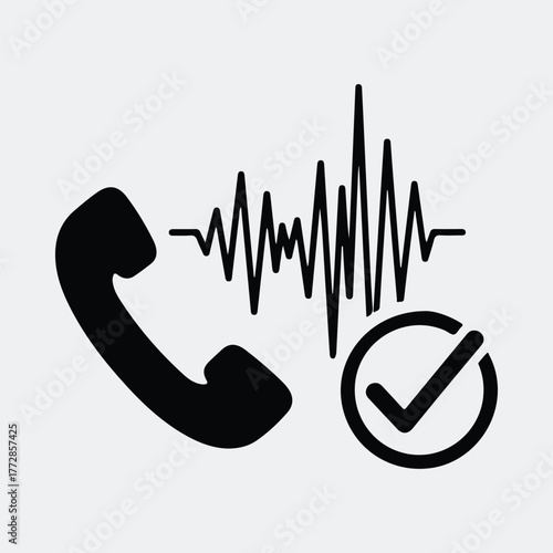 Silhouette phone call approved with sound waves communication line art Vector illustration