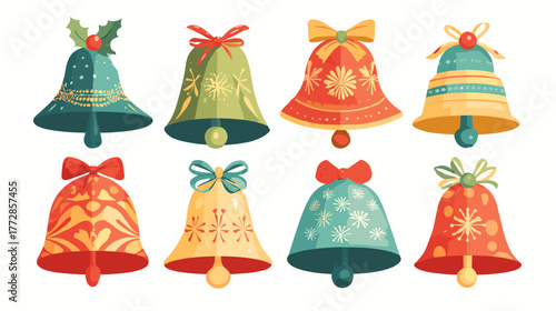 Vector illustration of a set of different festive bells isolated on a white background