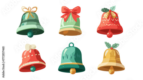 Vector illustration of a set of different festive bells isolated on a white background