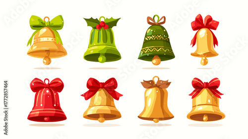 Vector illustration of a set of different festive bells isolated on a white background