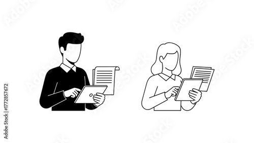 Man and woman working with documents