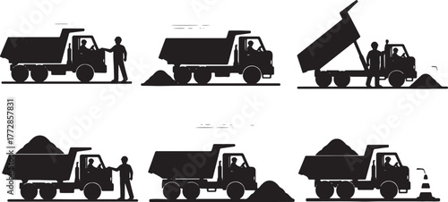 Dump Truck Operator Silhouette Set