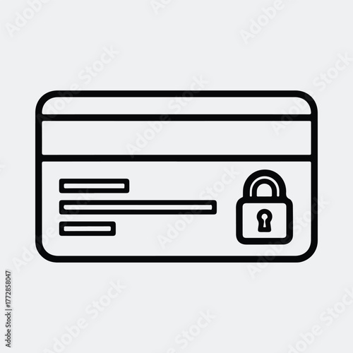 Silhouette secured credit card with padlock safety line art Vector illustration