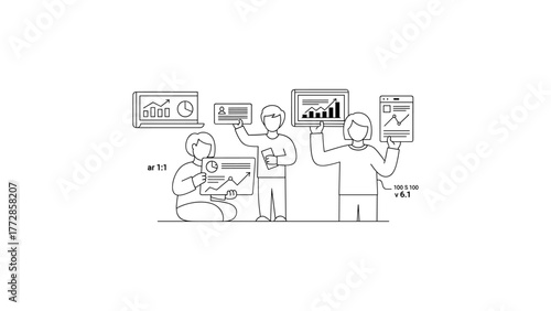 Business team discussing data analysis