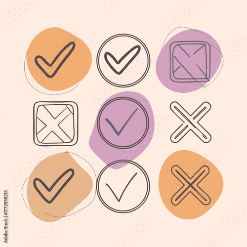 Assorted Checkmark and Cross Icons in a Grid Keywords: checkmark, cross, x, tick, correct