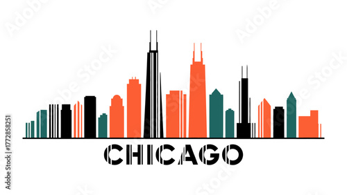 Chicago Skyline Silhouette: A stylized representation of the city's iconic skyline, featuring its diverse architectural styles and urban beauty.