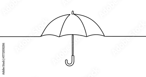 Umbrella icon. Black umbrella written in one continuous line. Vector illustration in minimalist style on white background.
