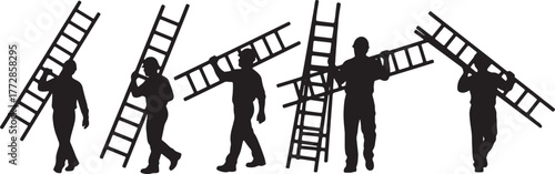 Worker Carrying Ladder Silhouette Set