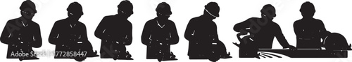 Worker with Circular Saw Silhouette Set