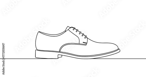 Men's shoe icon. Black classic shoe, written in one continuous line. Vector illustration of elegant footwear