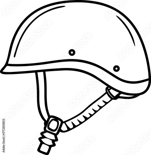 Simple safety helmet illustration protective gear outline with chin strap, personal safety equipment, minimal line art