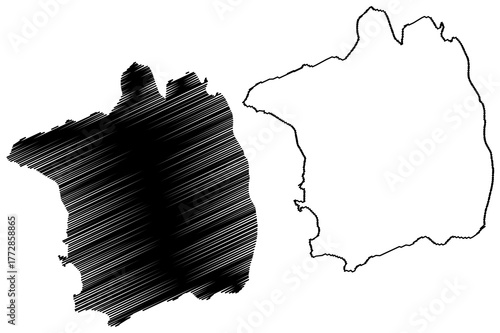 Barentsoya island (Kingdom of Norway, Svalbard Archipelago) map vector illustration, scribble sketch Barents map