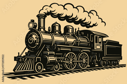 Vintage steam locomotive illustration showcasing detailed engineering and classic design  