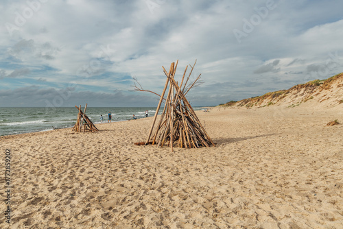 Fototapeta Naklejka Na Ścianę i Meble -   Zelenogradsk, Curonian Spit National Park. Sand dunes on the shore of the Baltic Sea