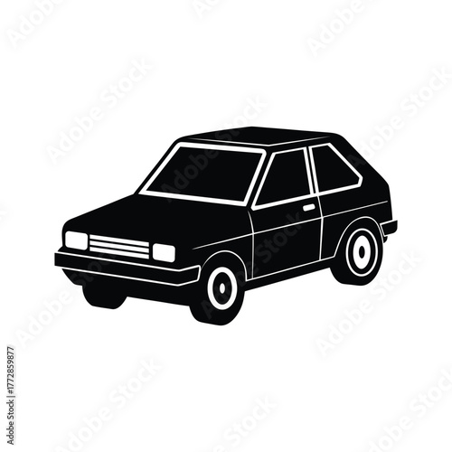 Retro 80s Hatchback Car Vector Illustration, Old School Hatchback Automobile Flat Vector, Vintage Hatchback Car Isolated Vector Graphic
